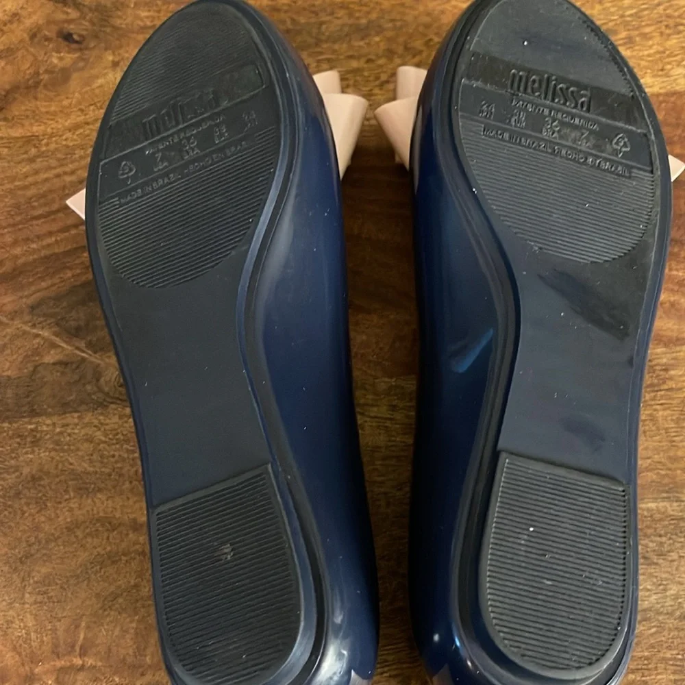 Melissa Space Love Ribbon Bow Ballet Flats - Navy/Nude, Size 7 - Picture 5 of 6